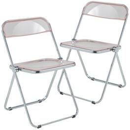 LeisureMod - Lawrence 2-PCS Clear Accent Chair, Folding Acrylic Design with Chrome Frame, Portable Assembled Seating - Rose Pink