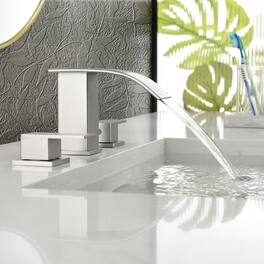 Brushed Faucet SUS304 Waterfall Spout cUPC Quick Connect Dual Handle Pop Up Drain