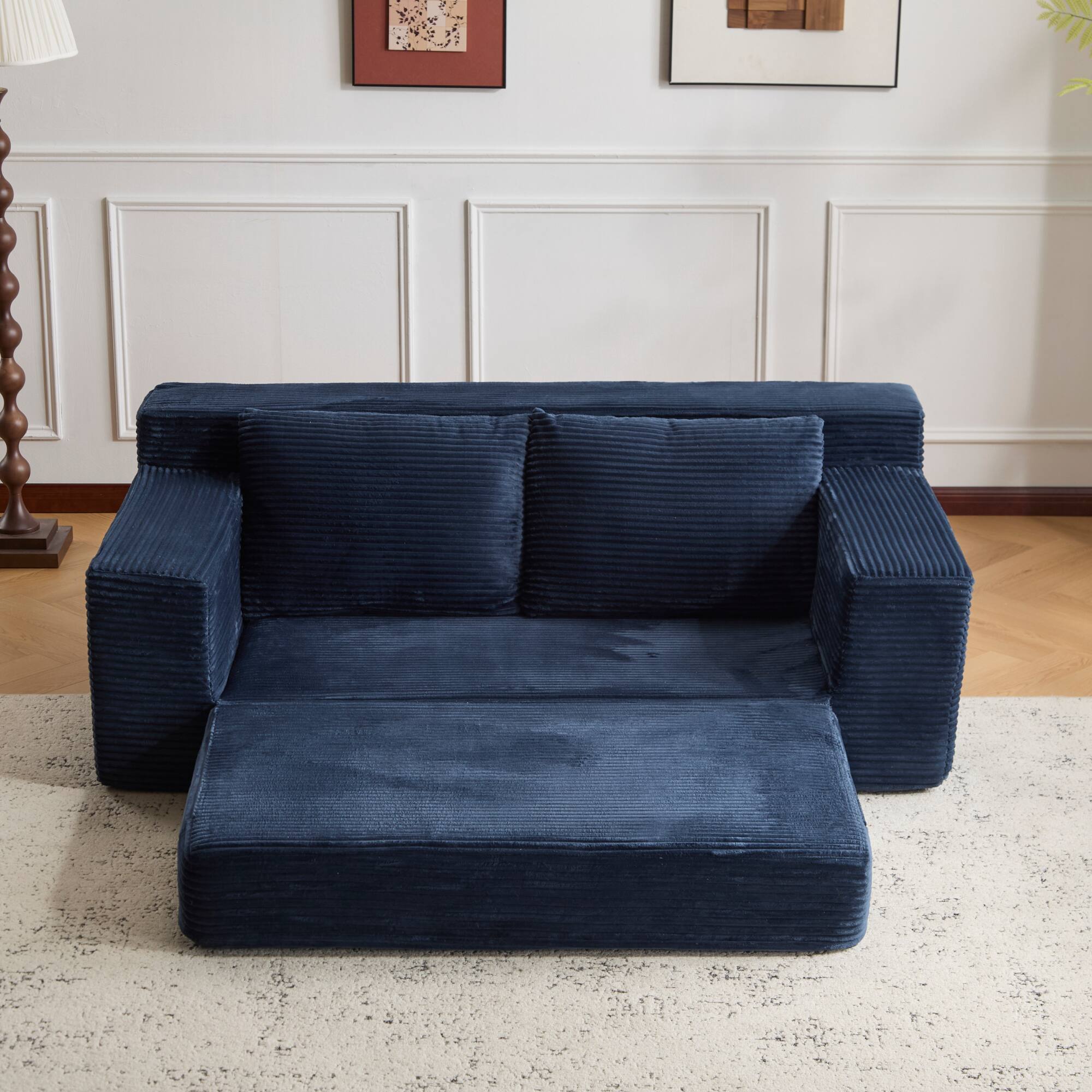 Alt View 7. GOODSILO - Modern Corduroy Loveseat Sofa Bed | Reversible Cushions & Deep Seating for Compact Spaces - Dark Blue.