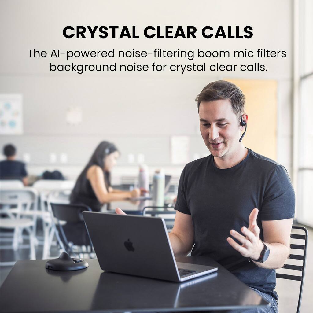 Angle. avantalk - Lingo N21 - Open-Ear Bluetooth Headset with Noise Cancelling Mic & Charging Dock.