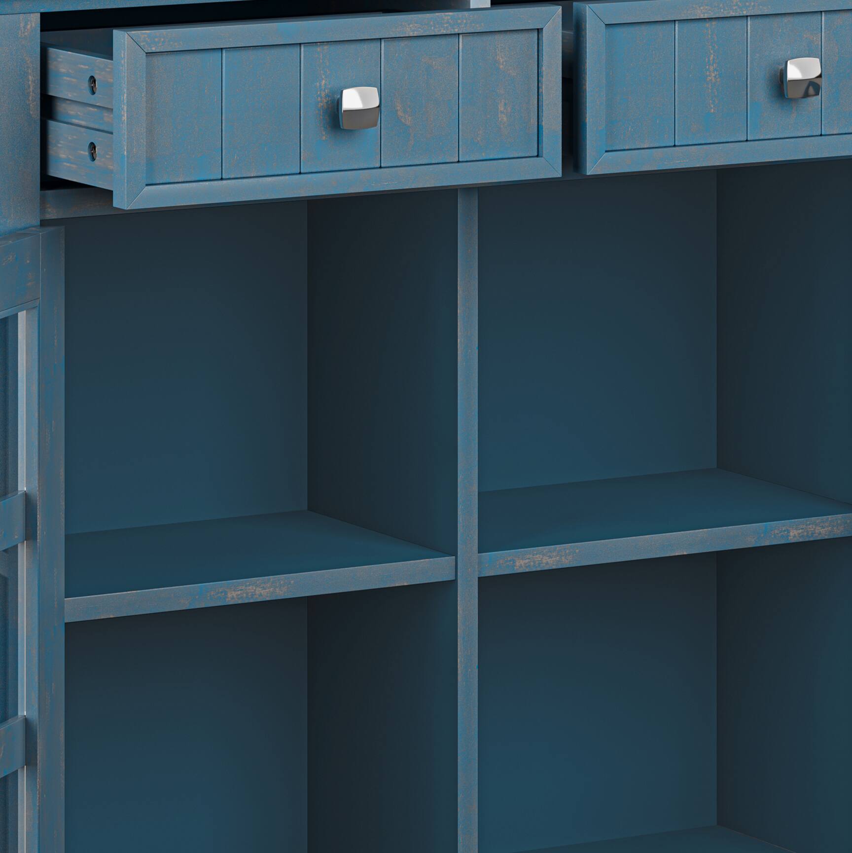 Alt View 7. Simpli Home - Acadian Solid Wood 48 inch Wide Storage Bench and 36 inch Wide Storage Cabinet in Distressed Coastal Blue - Distressed Coastal Blue.