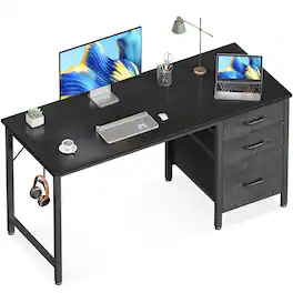 AODK - Small Computer Desk with 3 Fabric Drawers & Hook, Modern Writing Table with Storage for Home Office and Small Spaces - Black