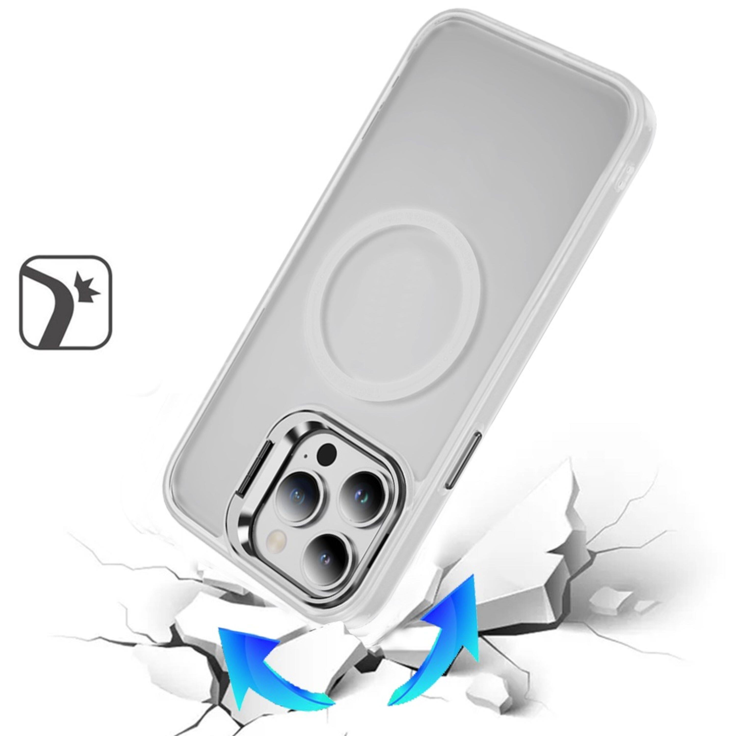 Left. Kitcheniva - Magnetic Metal Lens Stand Case For iPhone 14 Pro Max Clear - Clear.