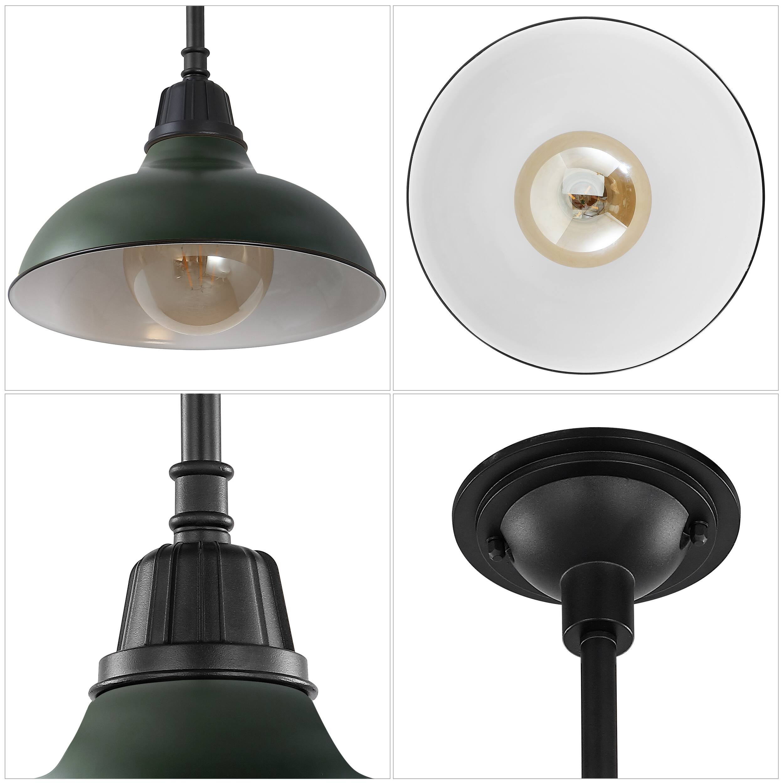 Alt View 4. Jonathan Y - Jasper 12.25" 1-Light Farmhouse Industrial Indoor/Outdoor Metal LED Pendant, Kombu Green - Kombu Green.