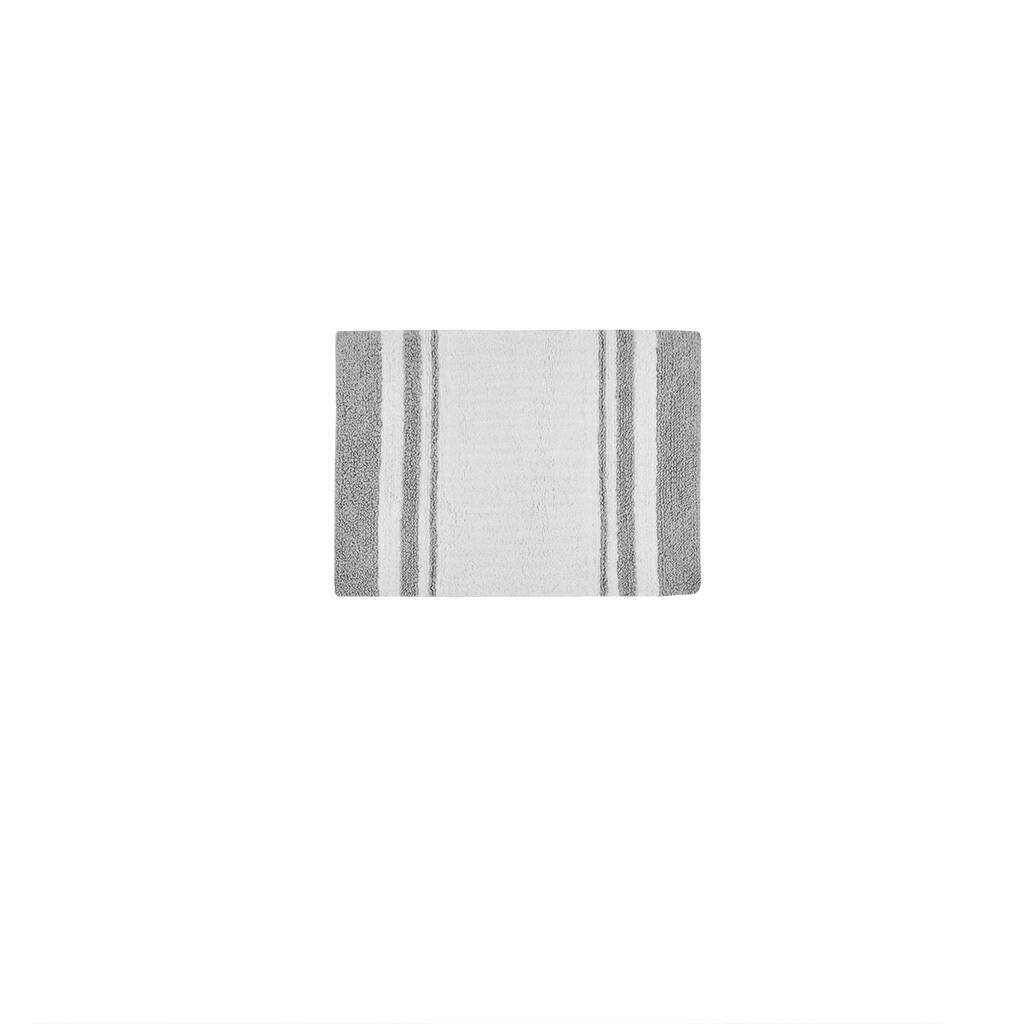 Angle. APRILSOUL - Reversible Cotton Bath Rug Casual Stripes Soft Plush Highly Absorbent - Gray.