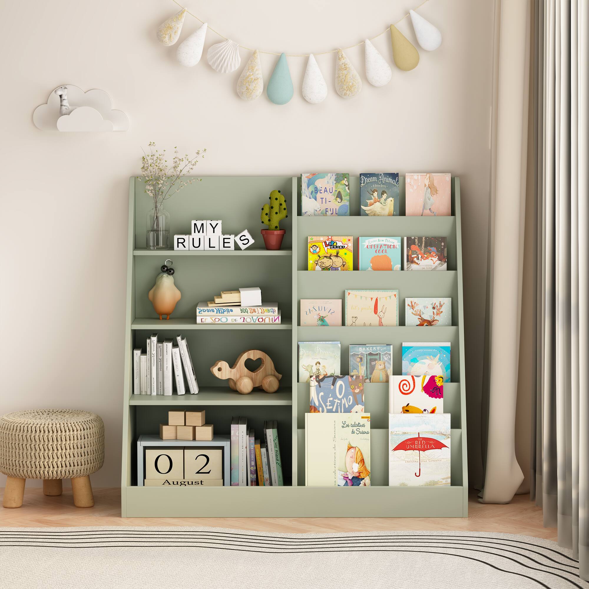 MERAVOM Kids Bookshelf and Toy Storage Organizer, 4 Tier Wooden Kids ...