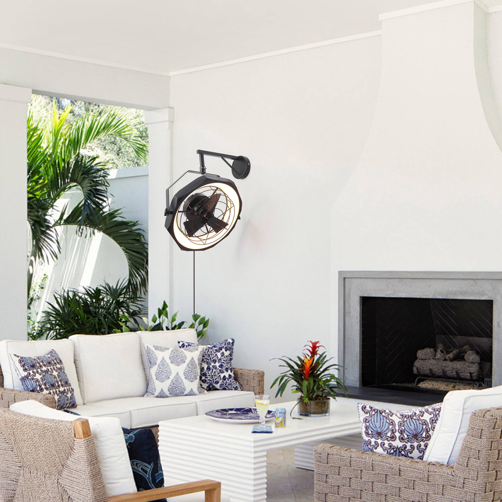 Left. Parrot Uncle - 20” Matte Black Downrod Mount/ Wall Mount Fan with 3CCT LED Light and Remote, Plug Installation - Black.