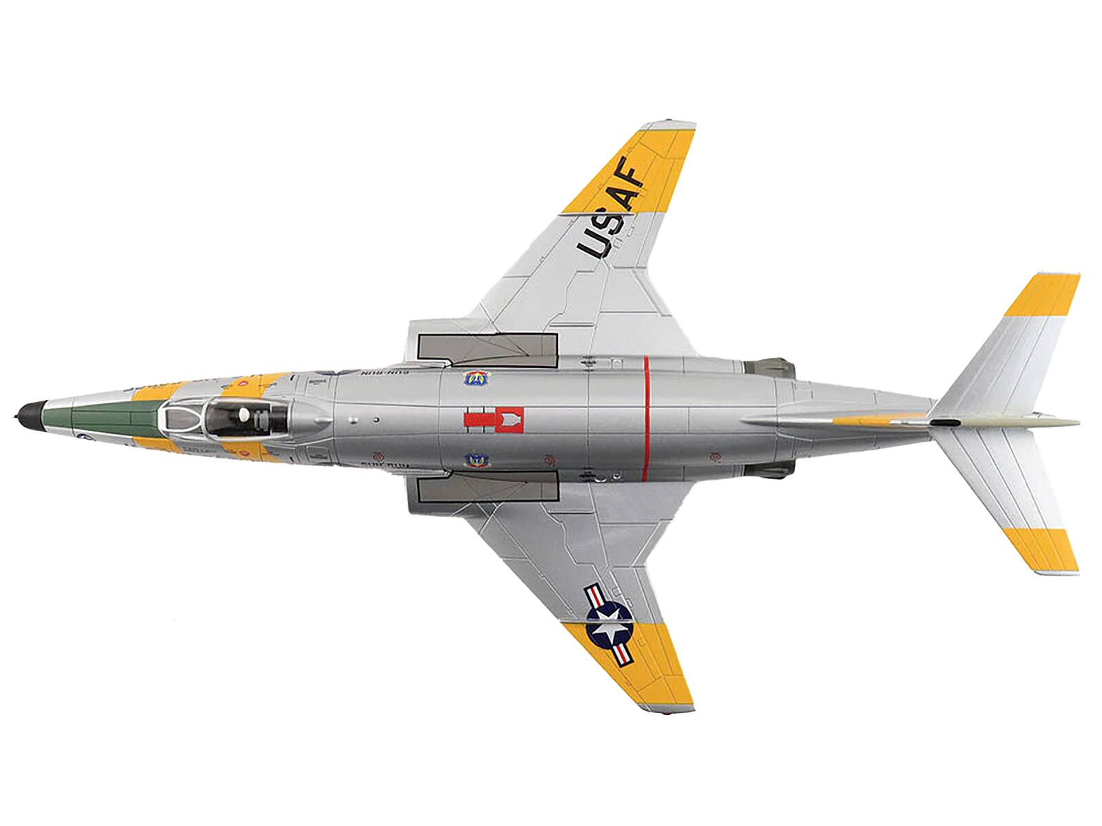 Back. Hobby Master - McDonnell RF-101C Voodoo 363rd TRW Operation Sun Run 1957 United States Air Force Air Power Series Fighter 1/72 - Silver, Yellow.