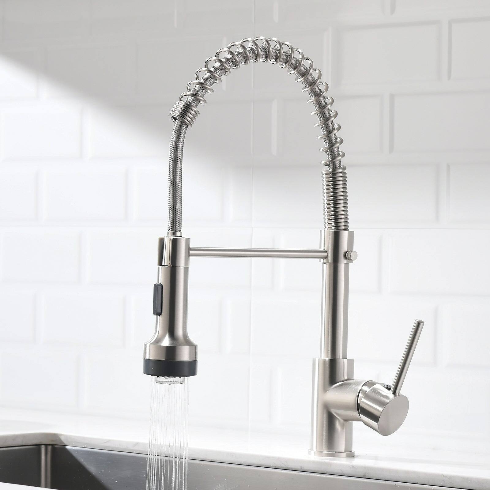 Alt View 4. Boyel Living - Brushed Nickel Gooseneck Pull Down Sprayer Kitchen Faucet with LED Light and Water Supply Lines - Brushed Nickel.