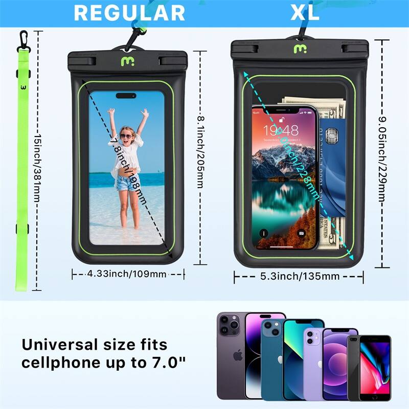 REGULAR: 15inch/381mm 8inch 198mm 8 3.1inch/205mm - cd 1948
XL: 0.05inch/229mm 4.33inch/109mm 5.3inch/135mm
Universal size fits cellphone up to 7.0"