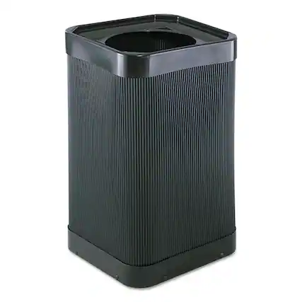 Front. Safco - At-Your-Disposal Top-Open Receptacle, 38 gal, Polyethylene, Black.