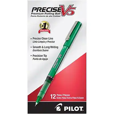 Pilot - Precise V5 Rollerball Pens, Extra Fine Point, Dozen - Green Ink