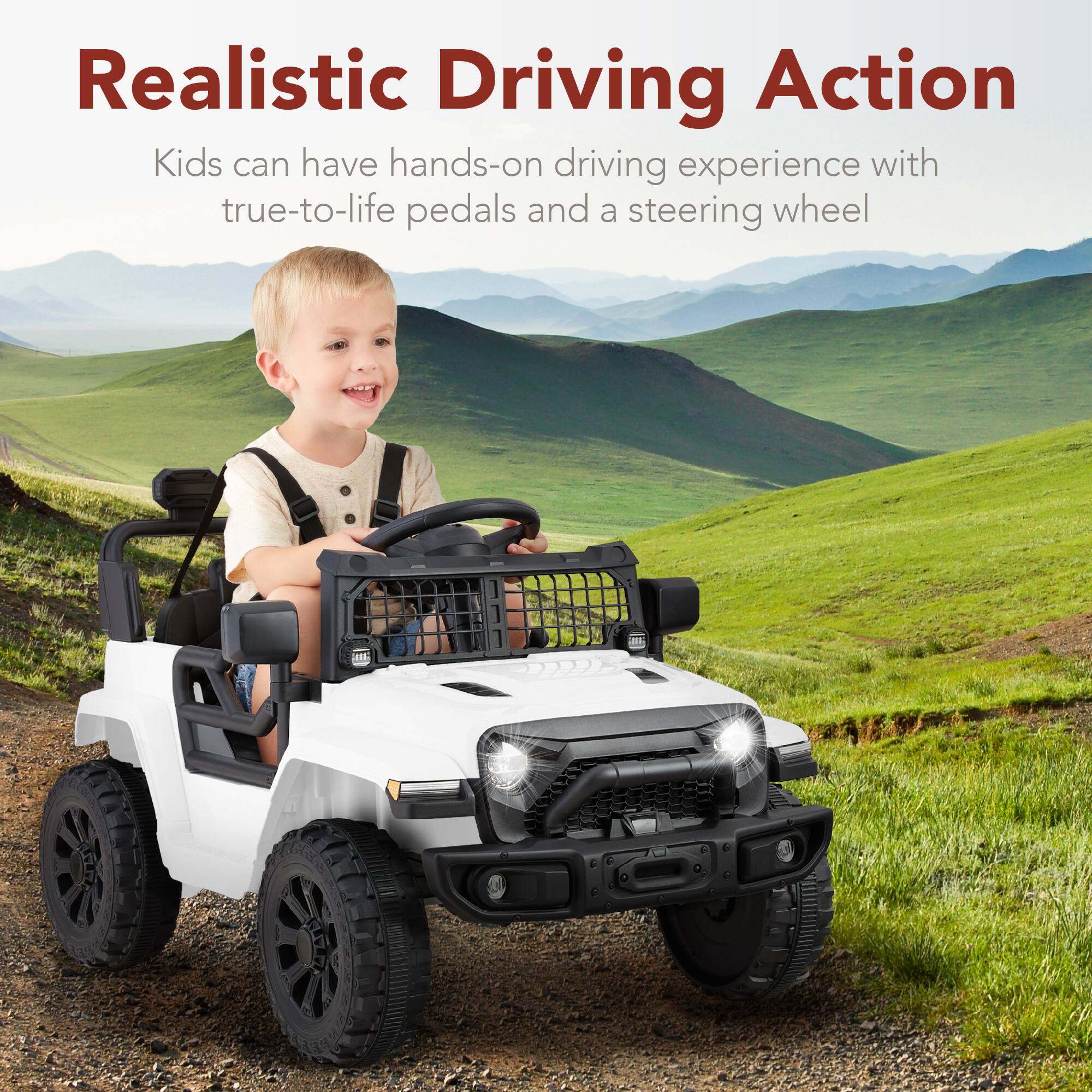 Realistic Driving Action

Kids can have hands-on driving experience with true-to-life pedals and a steering wheel.