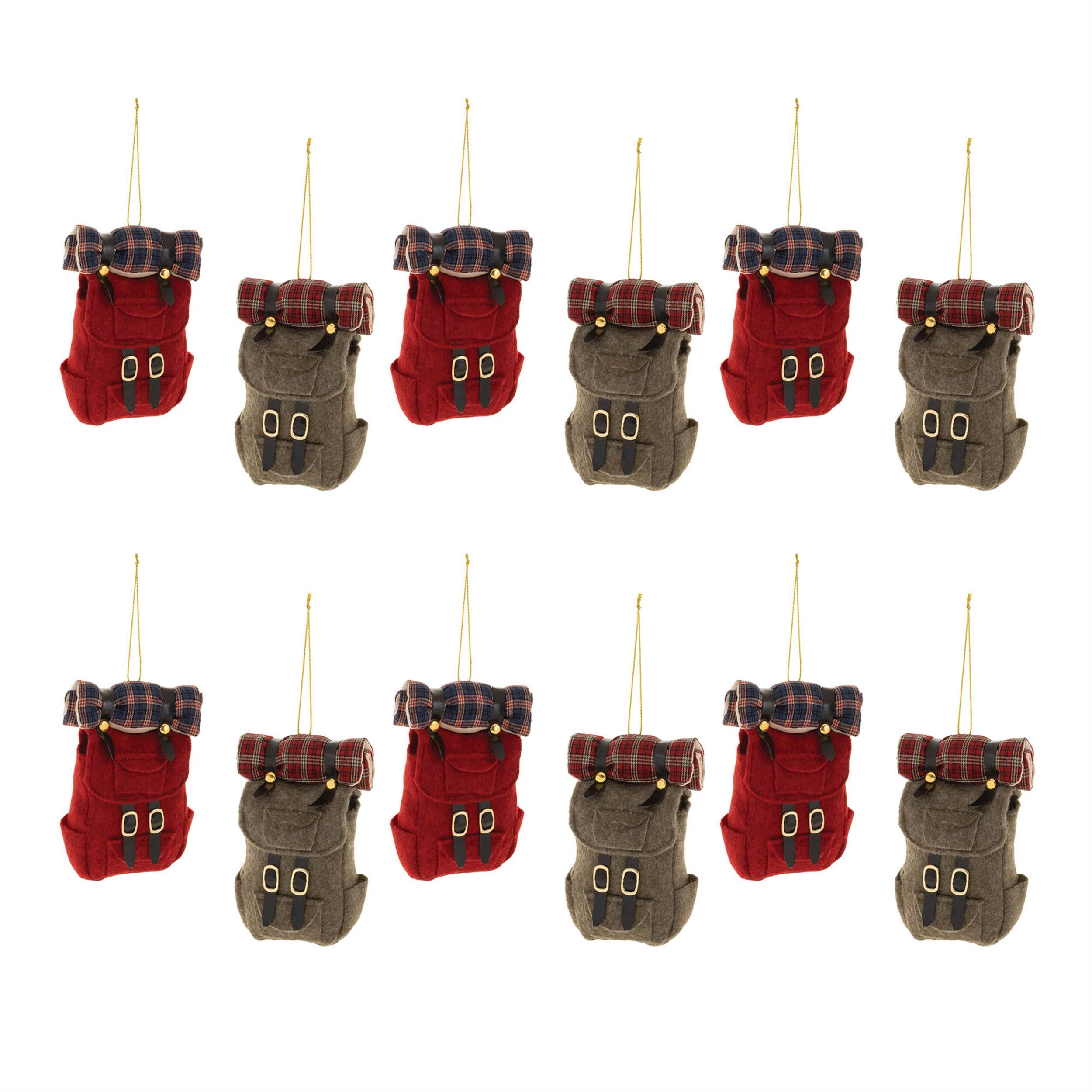 Alt View 3. BreeBe - Hiking Backpack Ornament (Set of 12) - Red, Green, Brown.