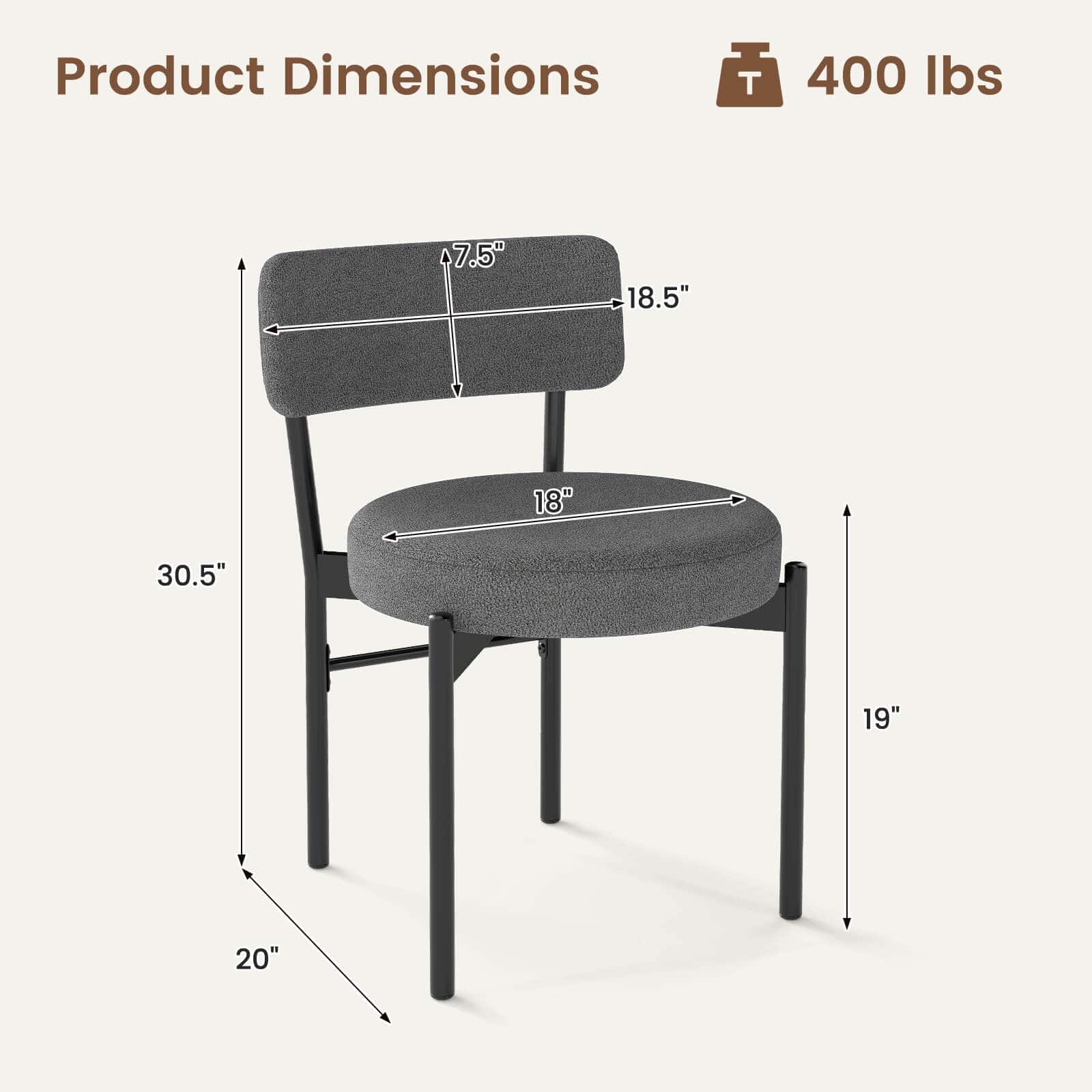 Product Dimensions: 400 lbs, 7.5" x 18.5" x 18" x 30.5" x 19" x 20".