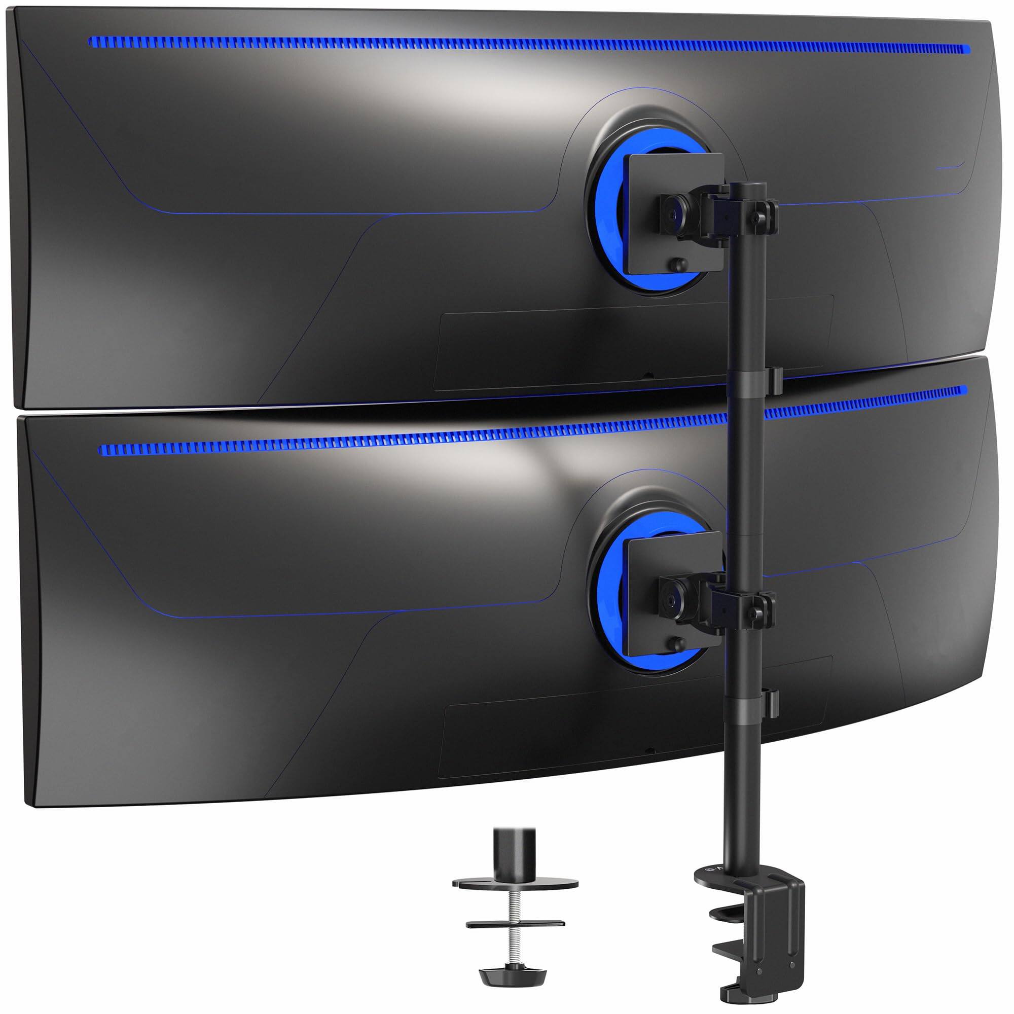 Front. Comfort Essence - Vertically Stacked Ultra wide Monitor Desk Mount For Up To Ultrawide Screens Extra Tall Heavy Duty Adjustab - Black up to 49" screens.