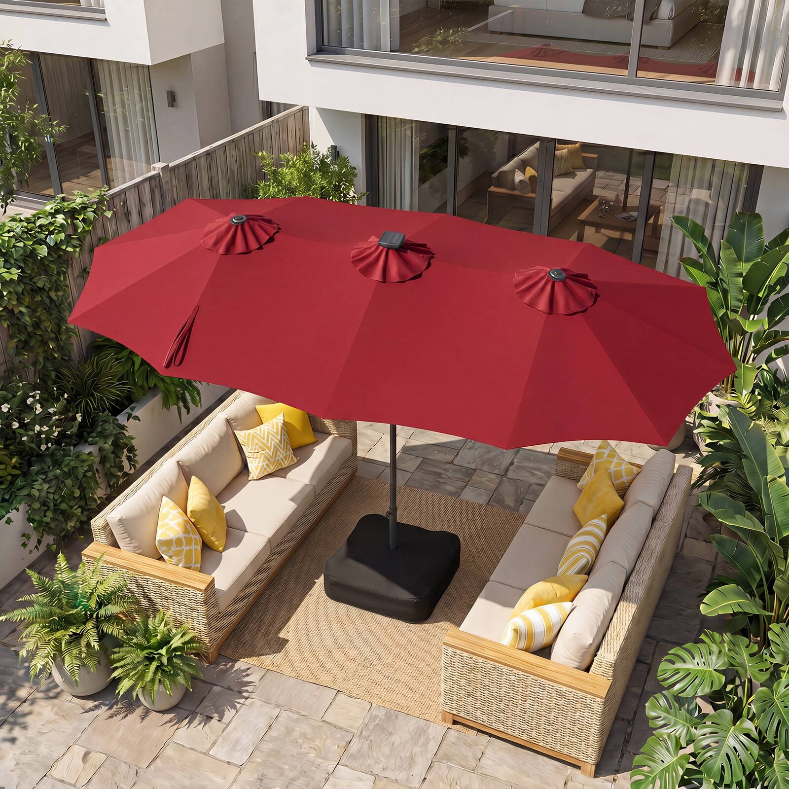 Alt View 1. Gymax - Gymax 13 FT Double-Sided Patio Umbrella w/108 Multi-Color LED Lights Base Included Wine - Red.