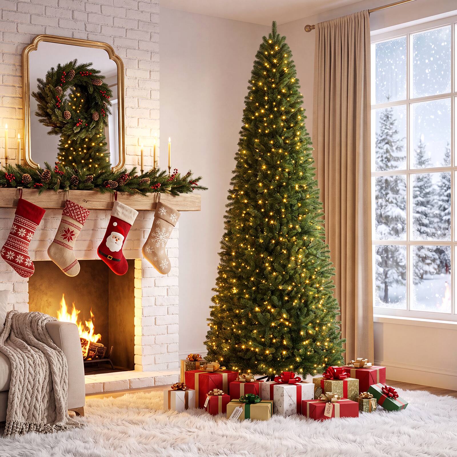 Alt View 1. Gymax - Gymax 9 FT Pencil Alpine Christmas Tree w/ 1345 Full Branch Tips 550 LED Lights Green - Green.