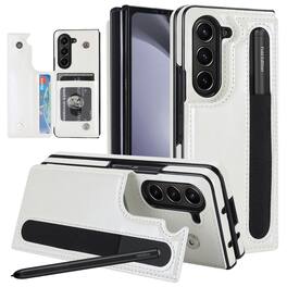 Dteck - Wallet Case for Samsung Galaxy Z Fold8 Ultra Premium Leather Pen Holder Magnetic Clasp Kickstand Shockproof Cover - White