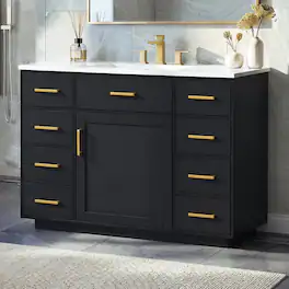 JUJABU - Freestanding 48'' Bathroom Vanity with Sink Top,7 Drawers,1 Door and Soft Close Hinges - Black