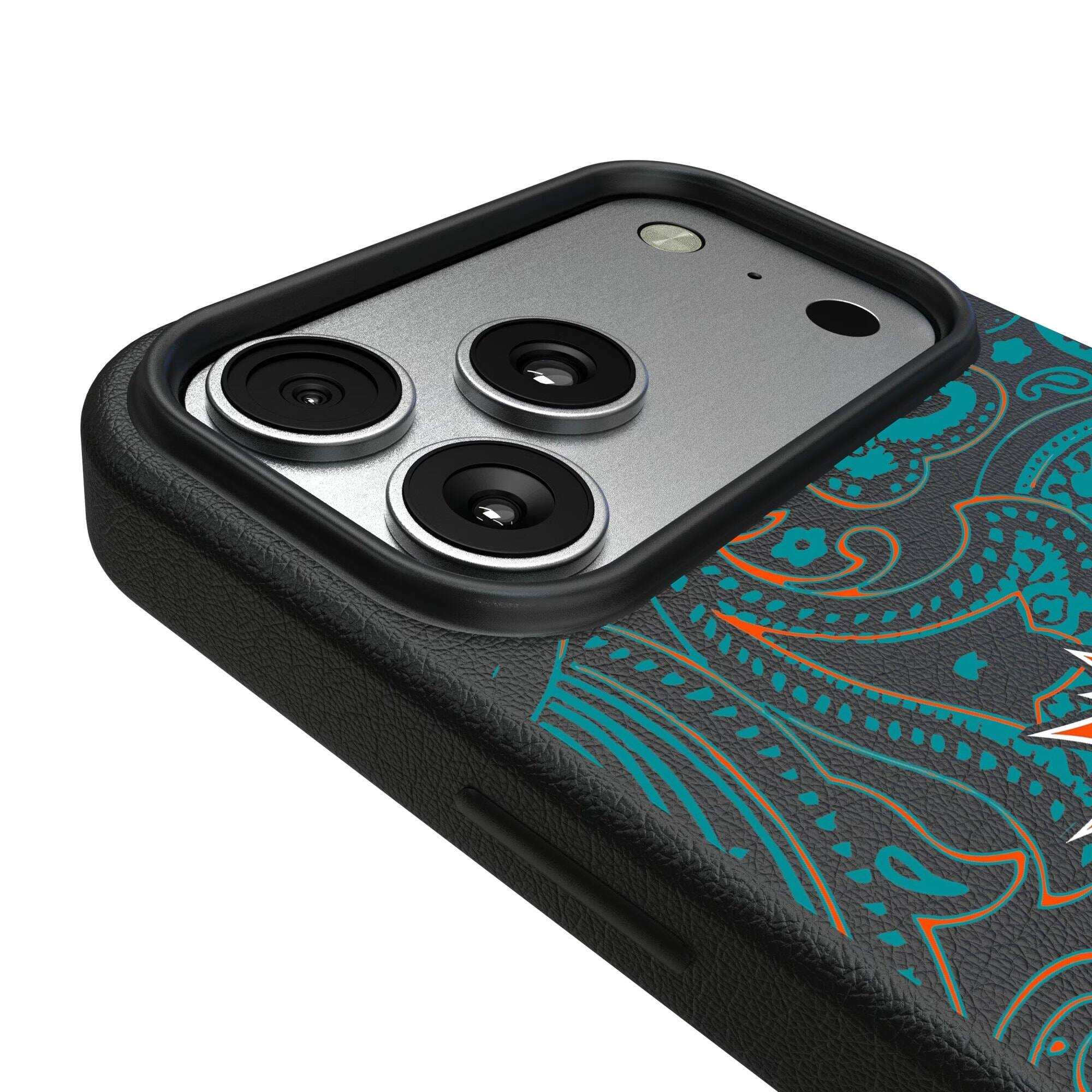 Alt View 2. Keyscaper - Miami Dolphins Paisley iPhone Magnetic Bump Case - 16 - Black.