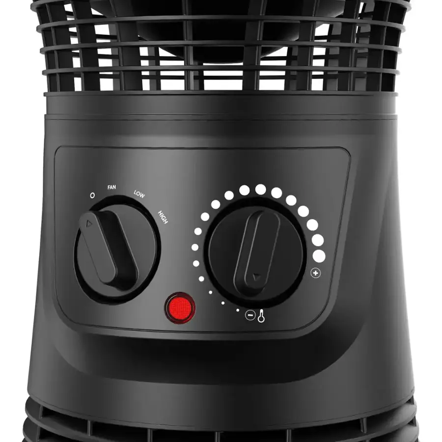 The text on the image reads "7 FAN LOW HIGH". This indicates that the device has a fan setting with two different speed options: low and high.