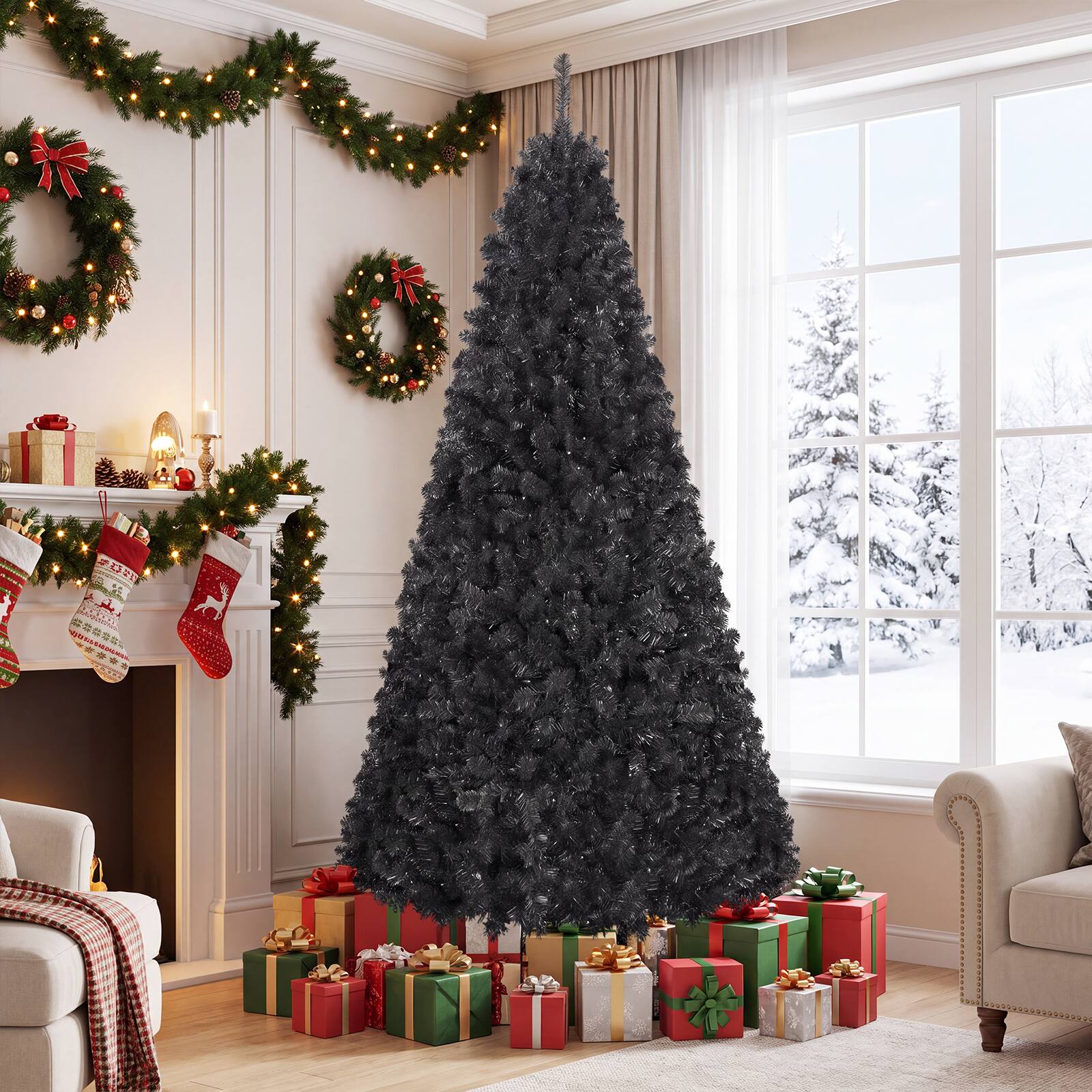 Alt View 3. Costway - 7 ft Pre-Lit Decoration Tree for Christmas Halloween Hinged - Black.