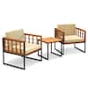Front. Costway - 3 PCS Patio Chair Set Acacia Wood Sofa Set with Metal Support Soft Seat Cushions - Beige + Natural + Black.