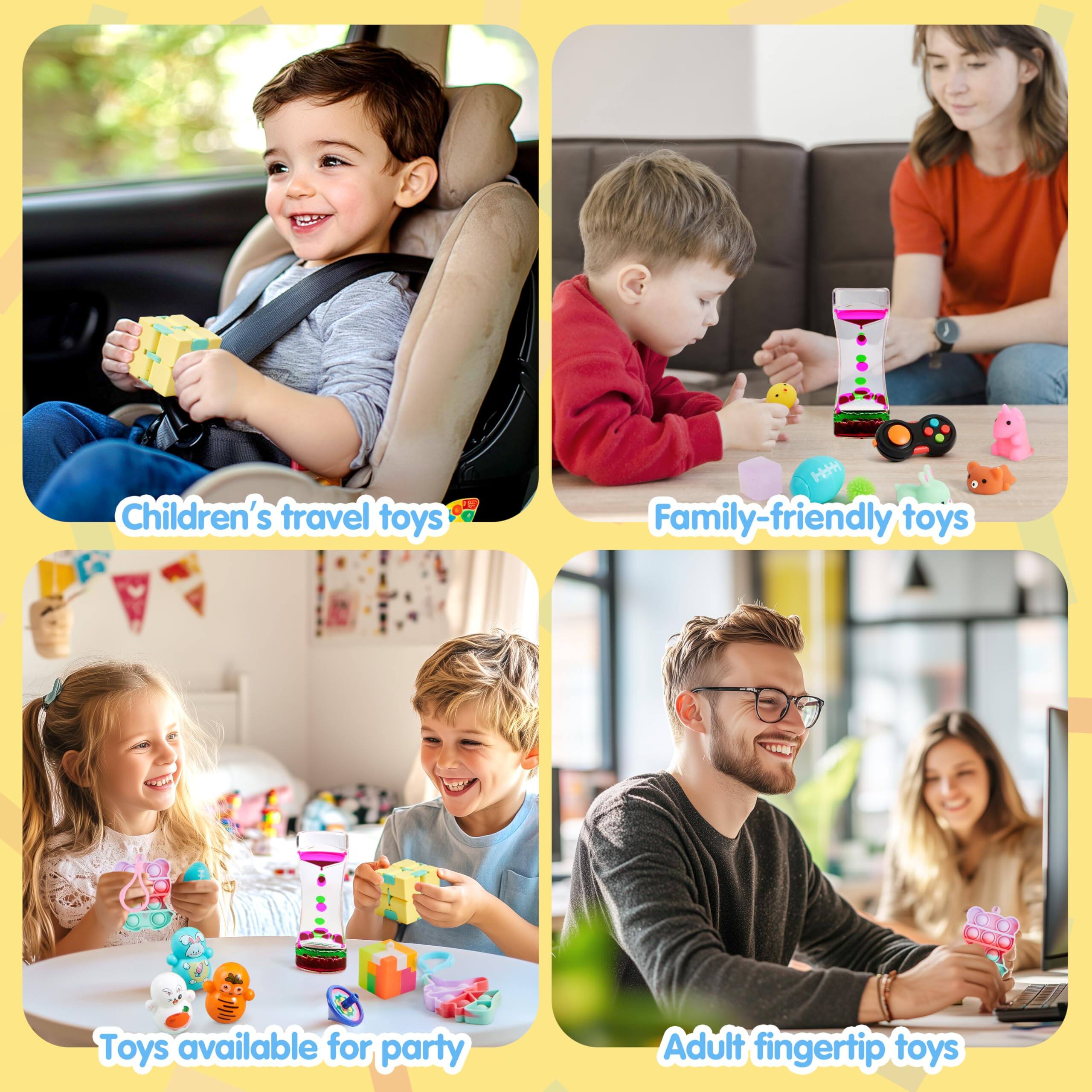 Children's travel toys  
Family-friendly toys  
Toys available for party  
Adult fingertip toys