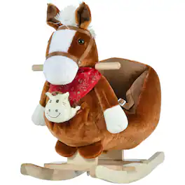 Siljoy - Kids Rocking Horse Toy with Lullaby Song, Plush Fabric, Safety Belt, 18-36 Months - Brown