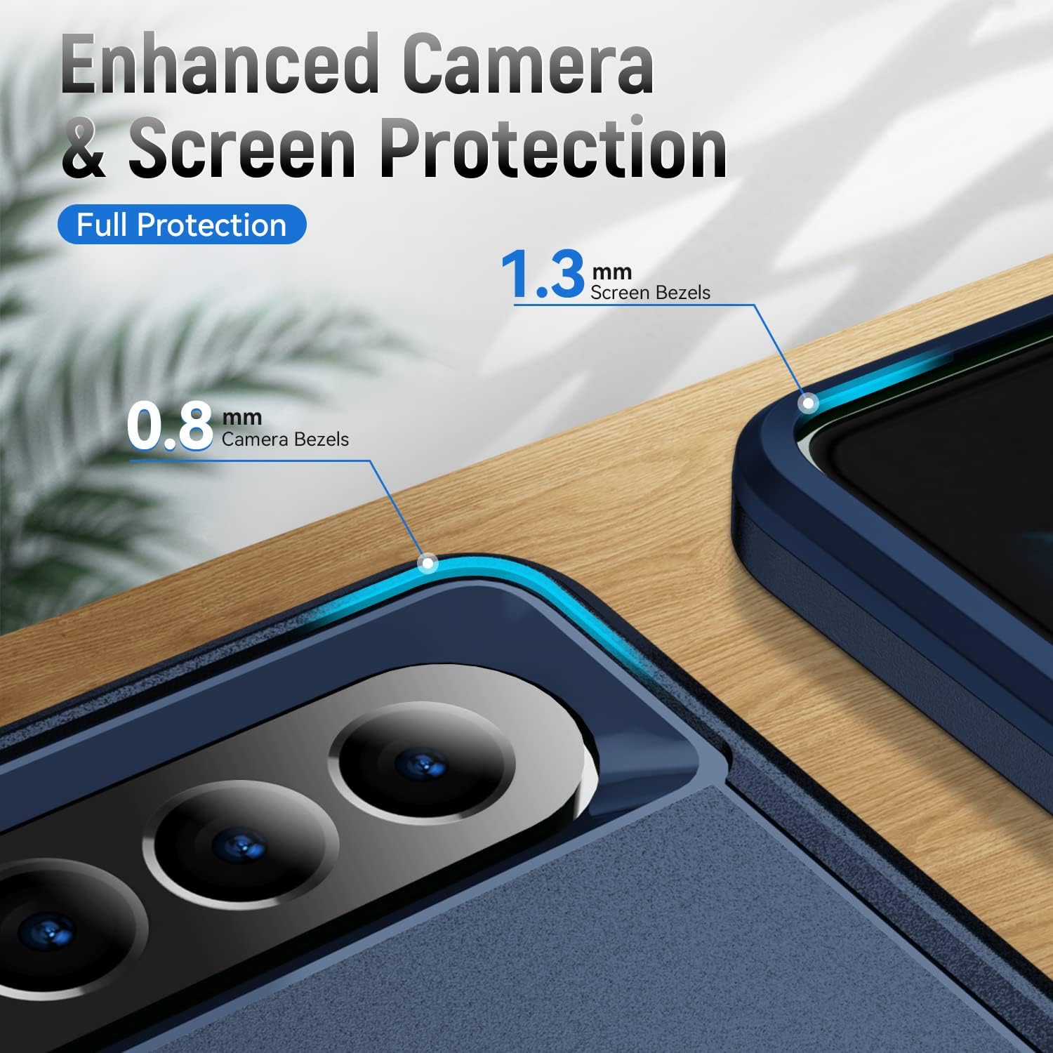 Enhanced Camera & Screen Protection, Full Protection, 1.3 mm Screen Bezels, 0.8 mm Camera Bezels
