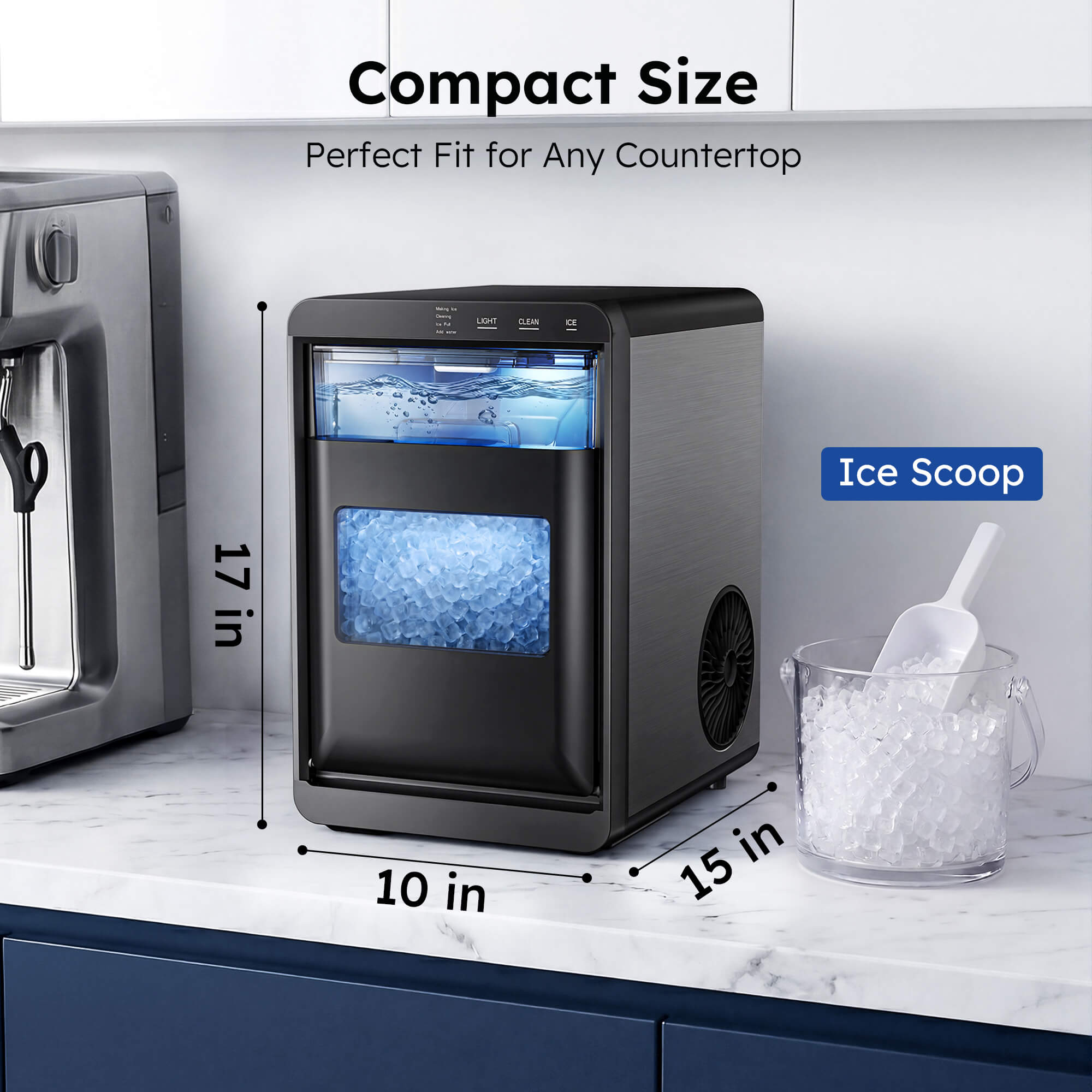 Compact Size Perfect Fit for Any Countertop - OM LEAN CE Ice Scoop 17 in x 10 in x 15 in