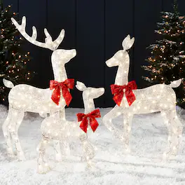 Best Choice Products - 3-Piece 2D Deer Family Set, Lighted Christmas Outdoor Decoration w/ 175 Lights, Stakes - White