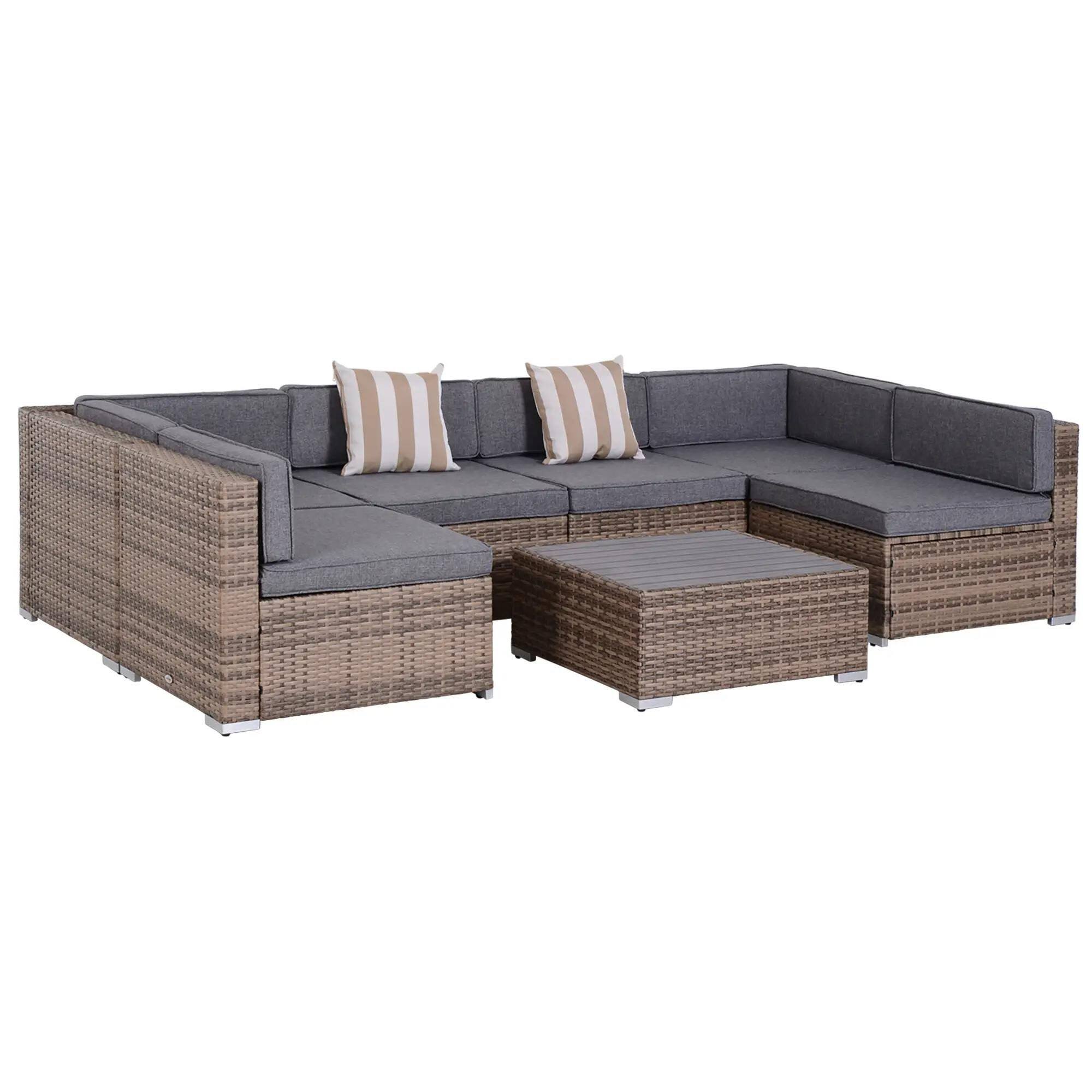 Resenkos - 7-Piece Rattan Sectional Set, Outdoor Sectional Furniture, PE Rattan - Gray