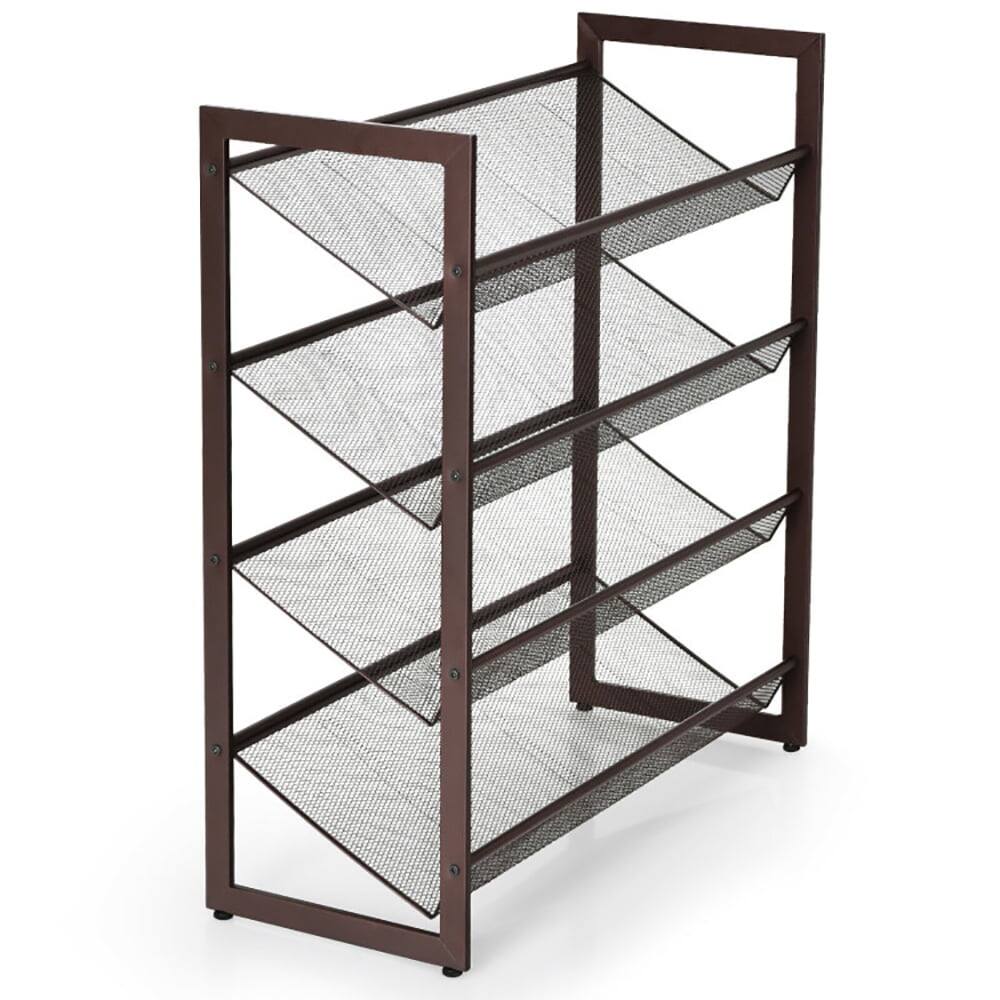 Back. Kadyn - 2/3/4 Tiers Flat and Slant Metal Shoe Rack for Entryway Hallway-4-Tier, Space-Saving Shoe Rack Organizer for Entryway - Brown.