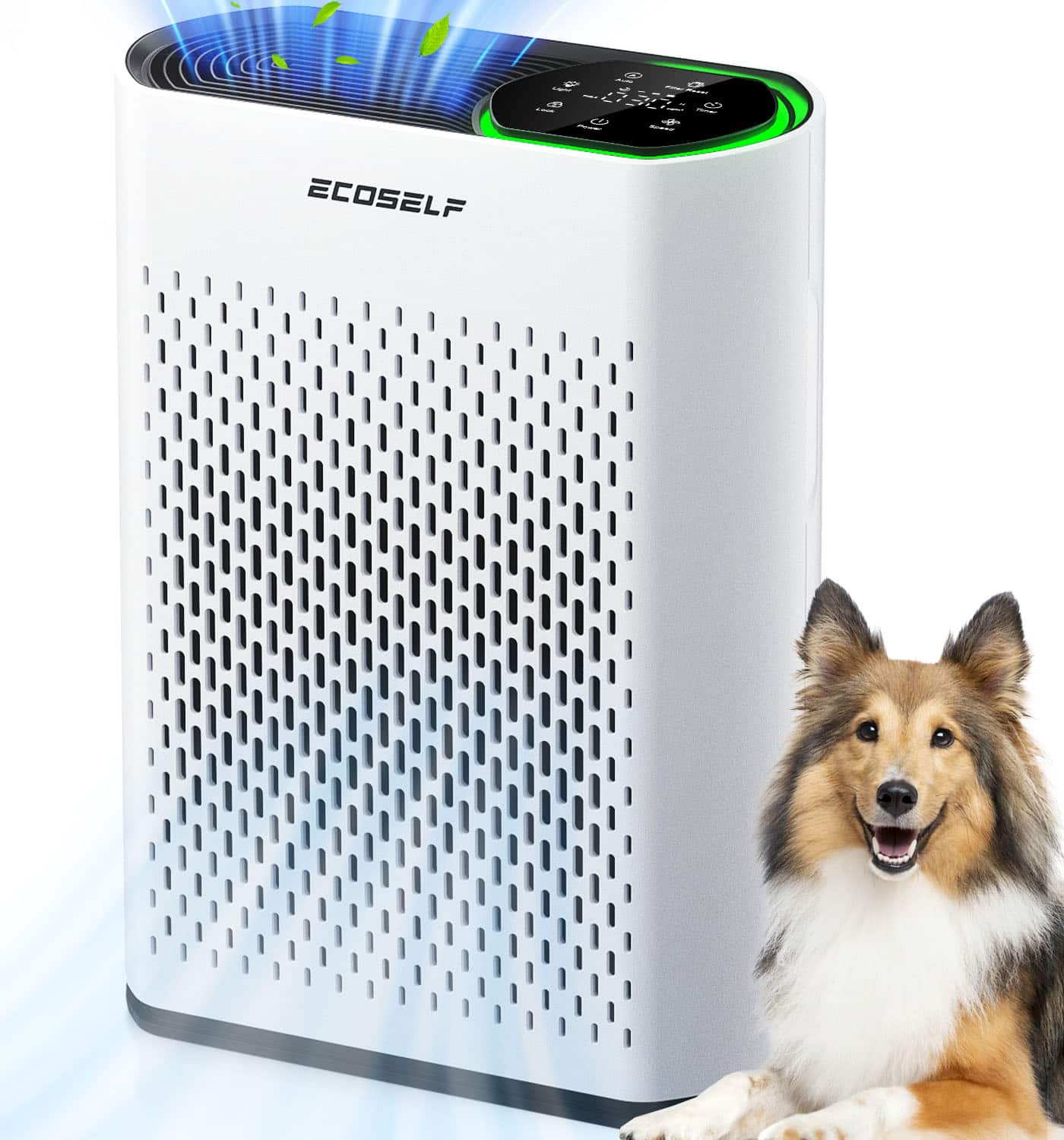 Ecoself - HEPA Air Purifiers for Home Large Room Cover 1400 Ft2 with Air Quality Monitor 20dB Sleep Mode,6 Settings - white