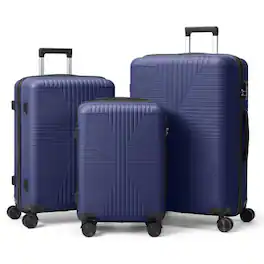 Winado - 3-in-1 20" 24" 28" Trolley Carry On Luggage Set Spinner Wheels Lightweigh Hardside PP Suitcase Sets with Built-in Lock - Blue