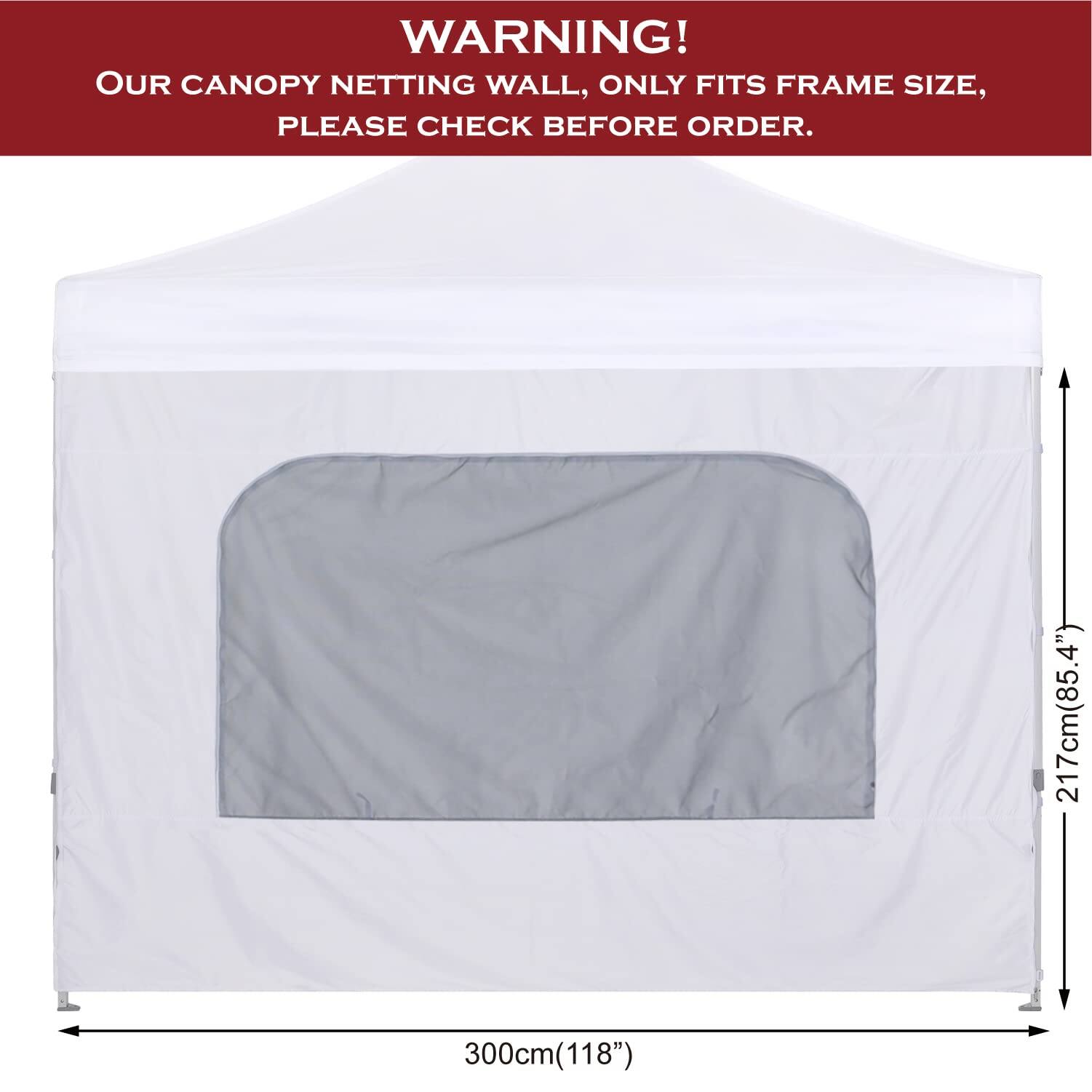 **WARNING!**  
OUR CANOPY NETTING WALL, ONLY FITS FRAME SIZE, PLEASE CHECK BEFORE ORDER.  

217cm(85.4") x 300cm(118")