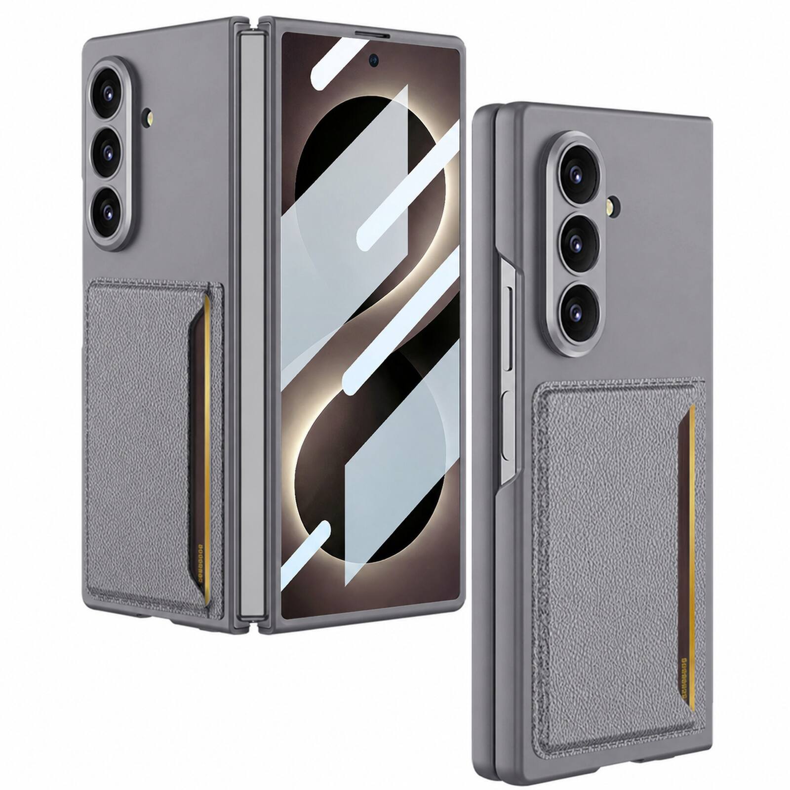 Angle. Dteck - Shockproof Back Wallet Case for Samsung Galaxy Z Fold 8 Ultra with Glass Screen Protector Card Slot Anti-Scratch Cover - Gray.