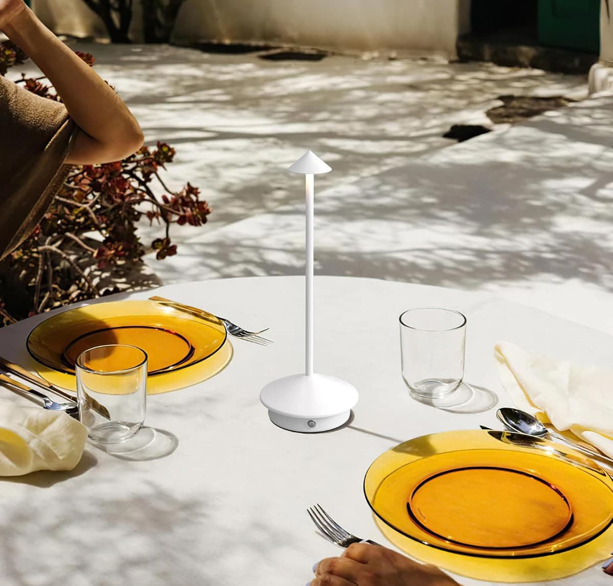 Alt View 4. FINEAK - Set of 2 Modern LED Table Lamps - Rechargeable Battery-Powered for Bedroom, Dining, Camping & More (White) - White.