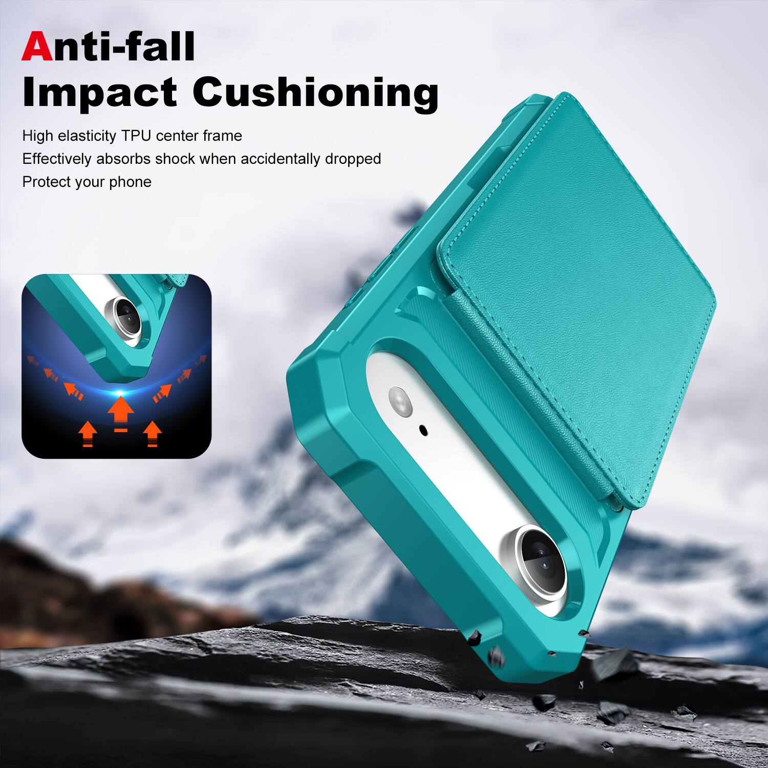 Anti-fall Impact Cushioning

High elasticity TPU center frame  
Effectively absorbs shock when accidentally dropped  
Protect your phone