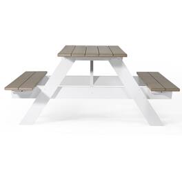 WestinTrends - Greenville Outdoor 70" HDPE Plastic Picnic Table Bench With Umbrella Hole - Weathered Wood