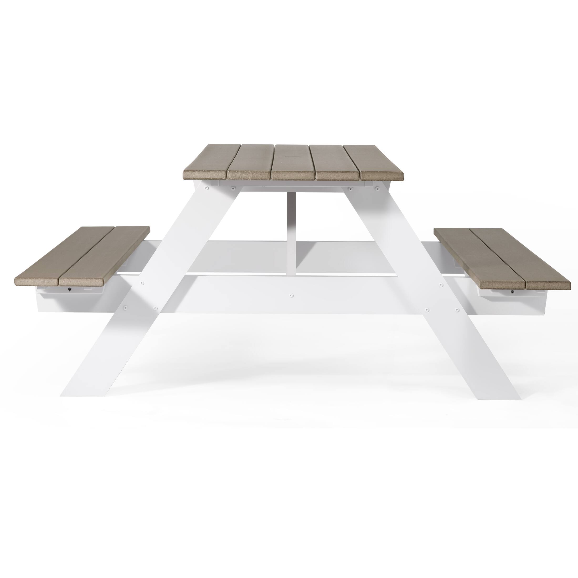 Front. WestinTrends - WestinTrends Greenville Outdoor 70" HDPE Plastic Picnic Table Bench With Umbrella Hole - Weathered Wood.