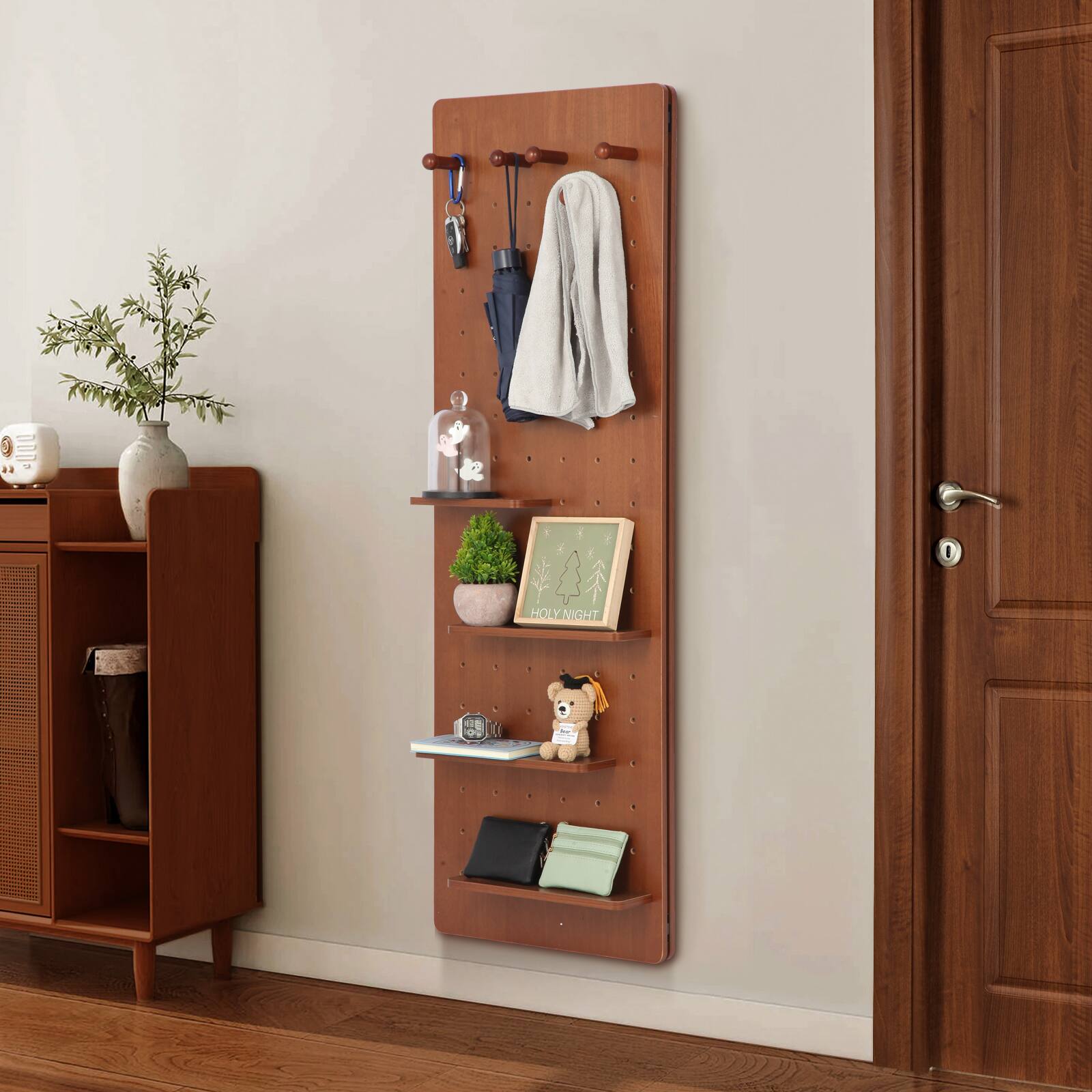 Alt View 1. APRILSOUL - Wall Mounted Full Length Mirror Full Body Mirror with Shelf Full Body Mirror with Hook - Walnut.
