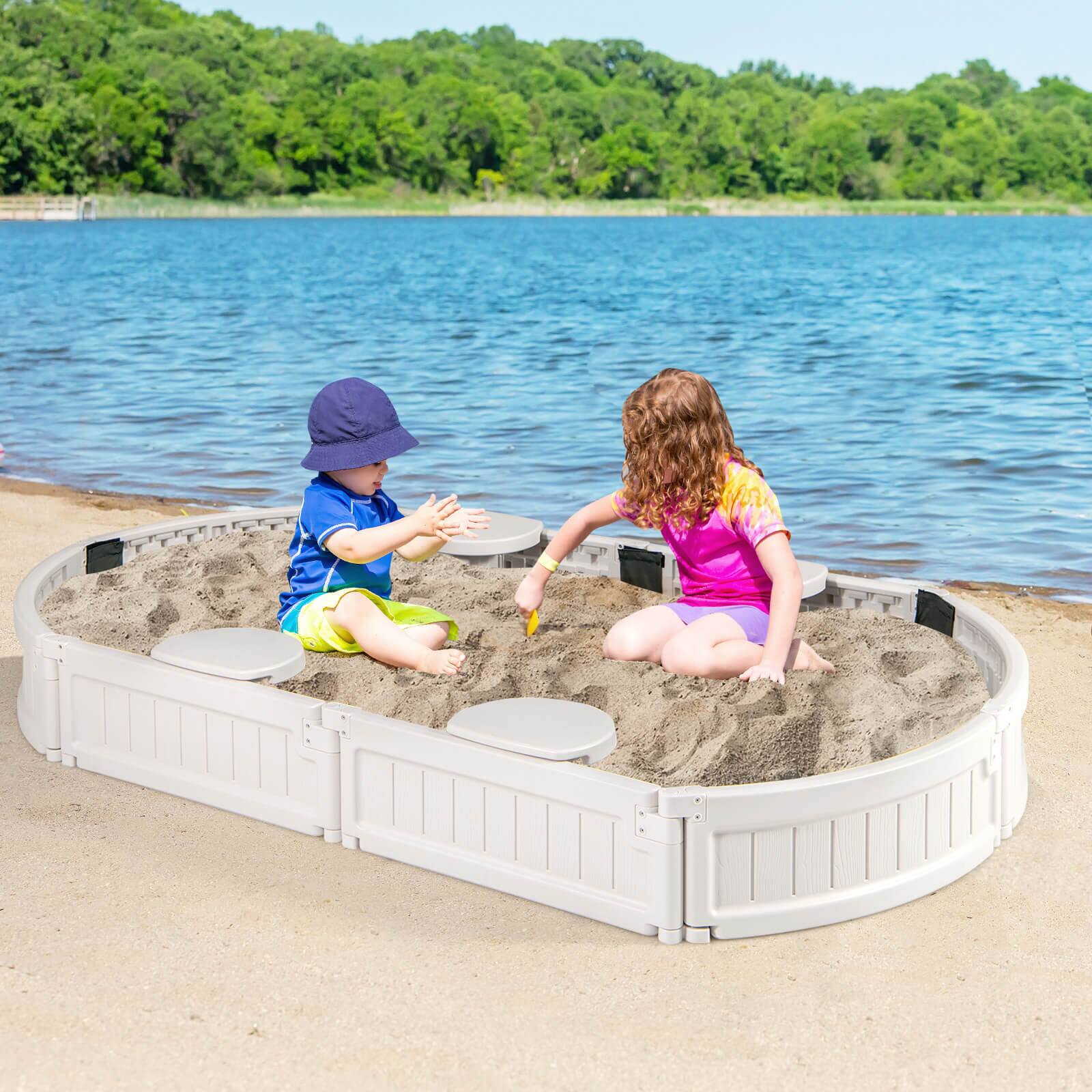 Alt View 4. Costway - Costway 6F Wooden Sandbox with Built-in Corner Seat, Cover, Bottom Liner for Outdoor Play - White.