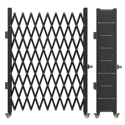 Front. VEVOR - Single Folding Security Gate, 7.25 ft H x 7.8 ft W Folding Door Gate, Steel Accordion Security Gate, Expanding Gate - Black.