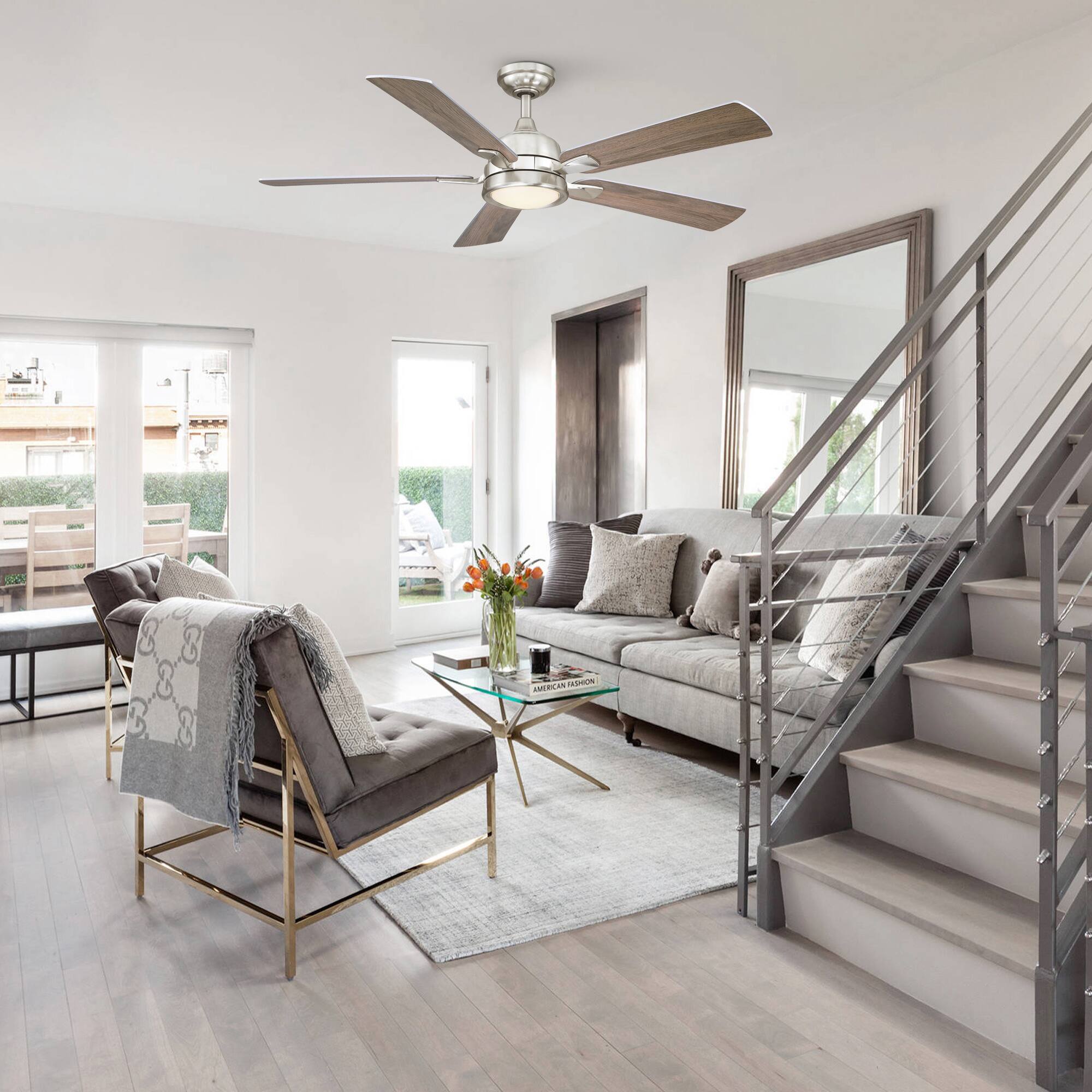 Left. Parrot Uncle - 52 in. Integrated LED Brushed Nickel Reversible Blades Ceiling Fan with Light and Remote - Brushed Nickel.