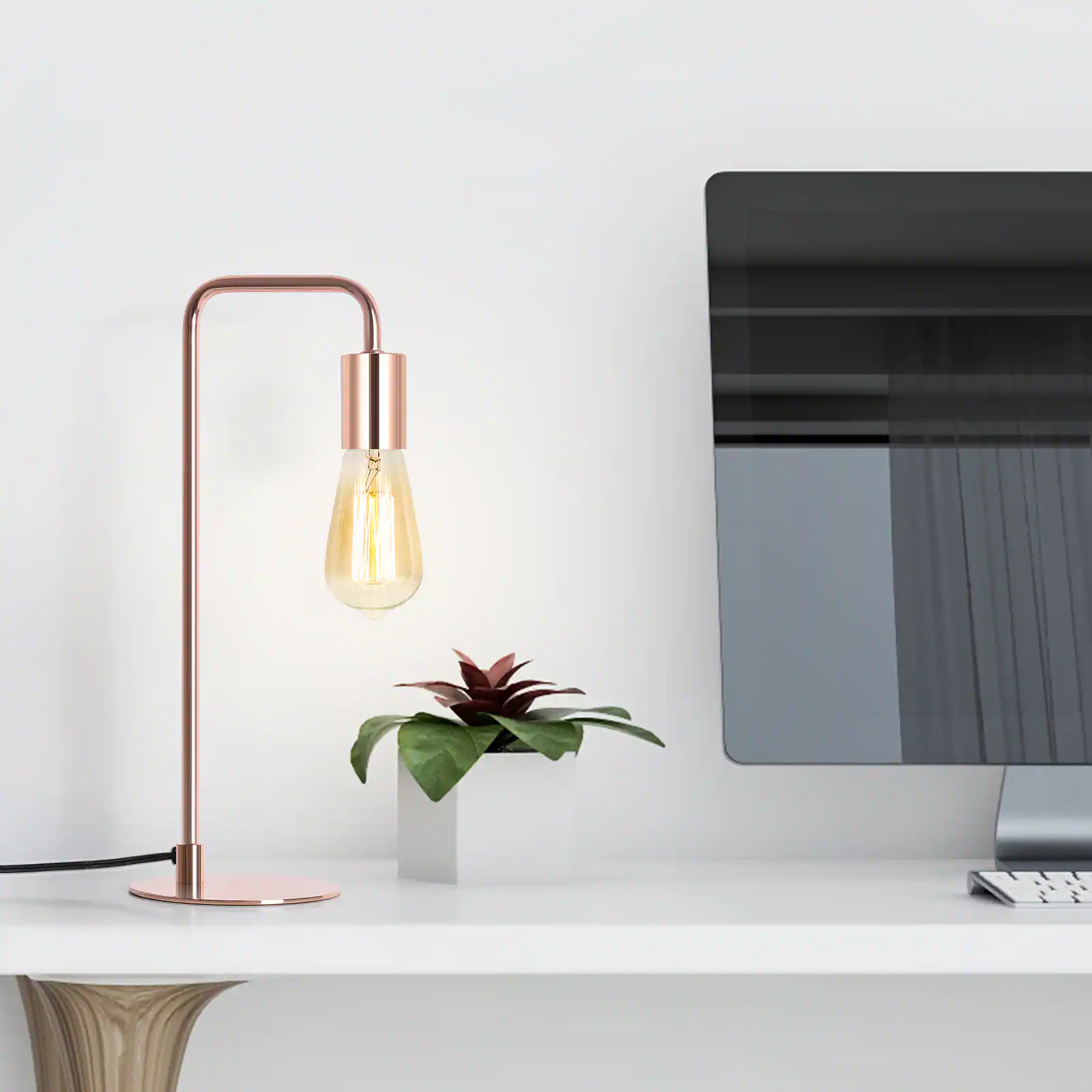 Alt View 2. Oumilen - Industrial Desk Table Nightstand Lamp Gold Bedside Lamp Metal Base Dorm Light.
