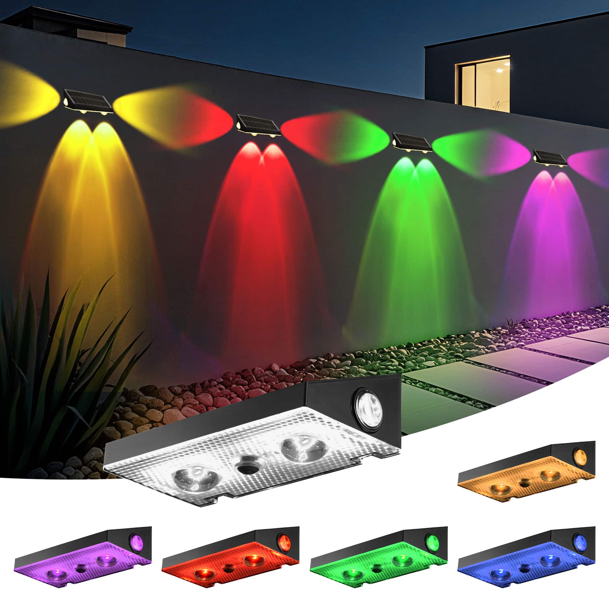 Unique Bargains - 3-way Solar Fence Lights 6pcs RGB Colors Warm White Cool White 3-Way Solar Deck Lights Waterproof for Outside Stairs - RGBW