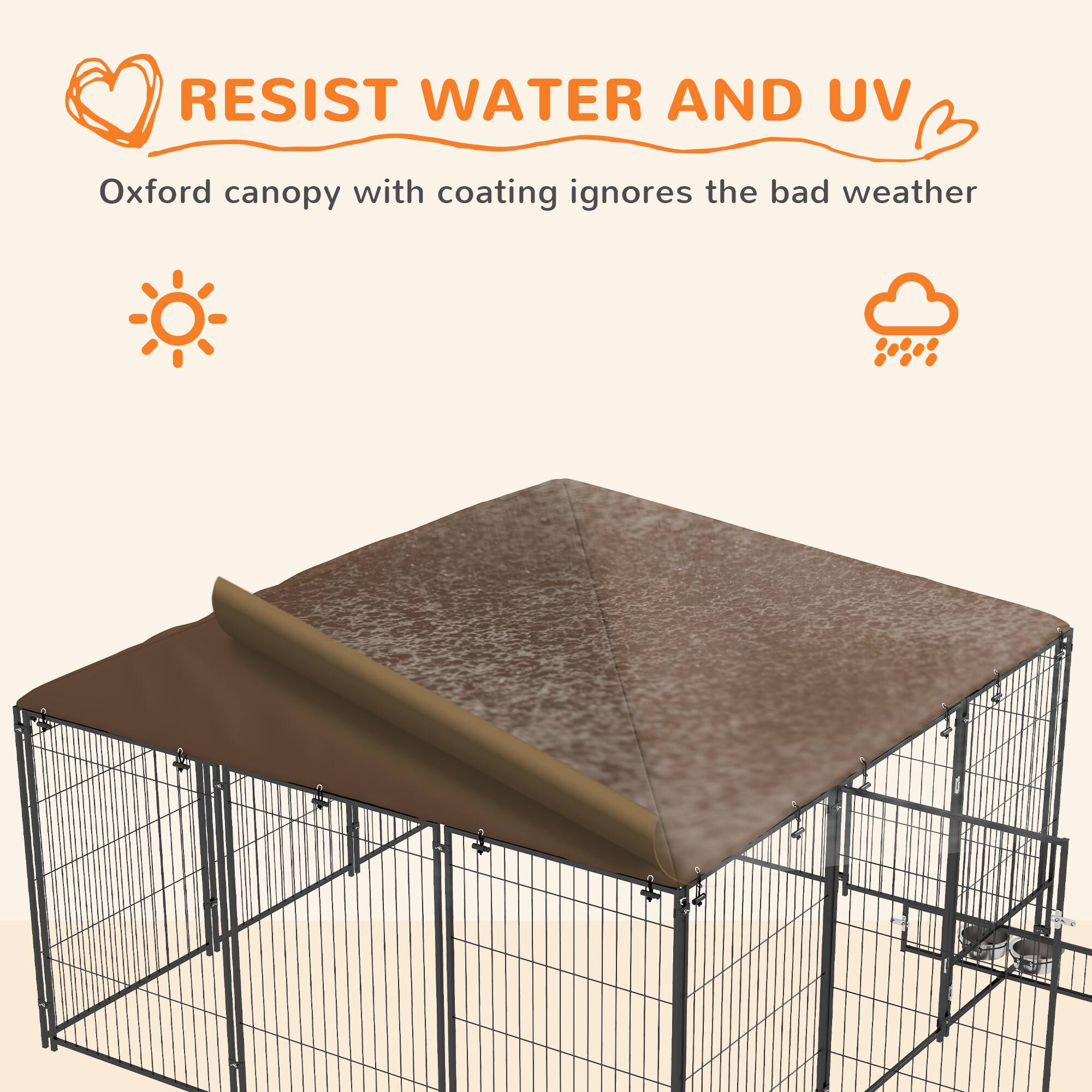 RESIST WATER AND UV  
Oxford canopy with coating ignores the bad weather